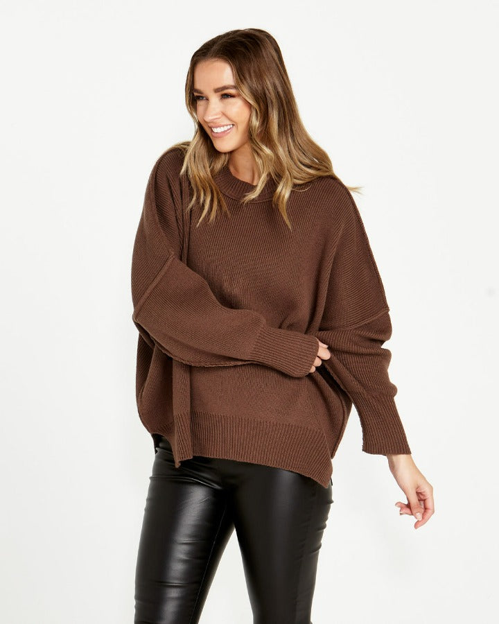 LEORA OVERSIZED RELAXED KNIT JUMPER CHOCOLATE