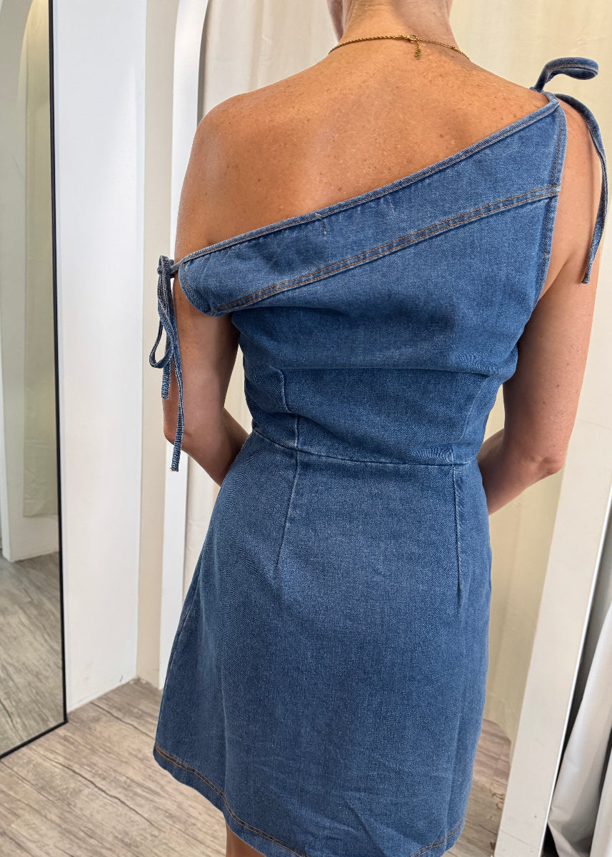 ARIA MINI DENIM DRESS MID BLUE