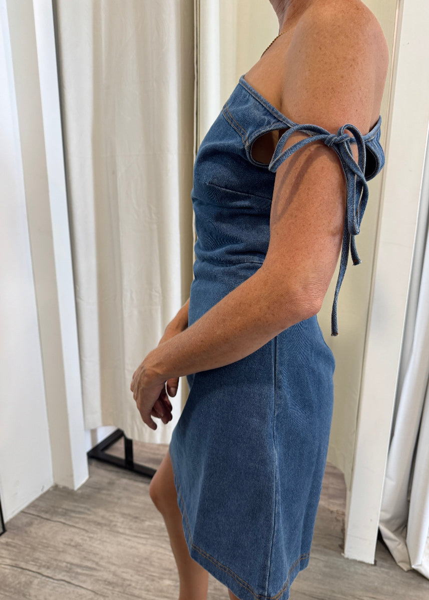 ARIA MINI DENIM DRESS MID BLUE