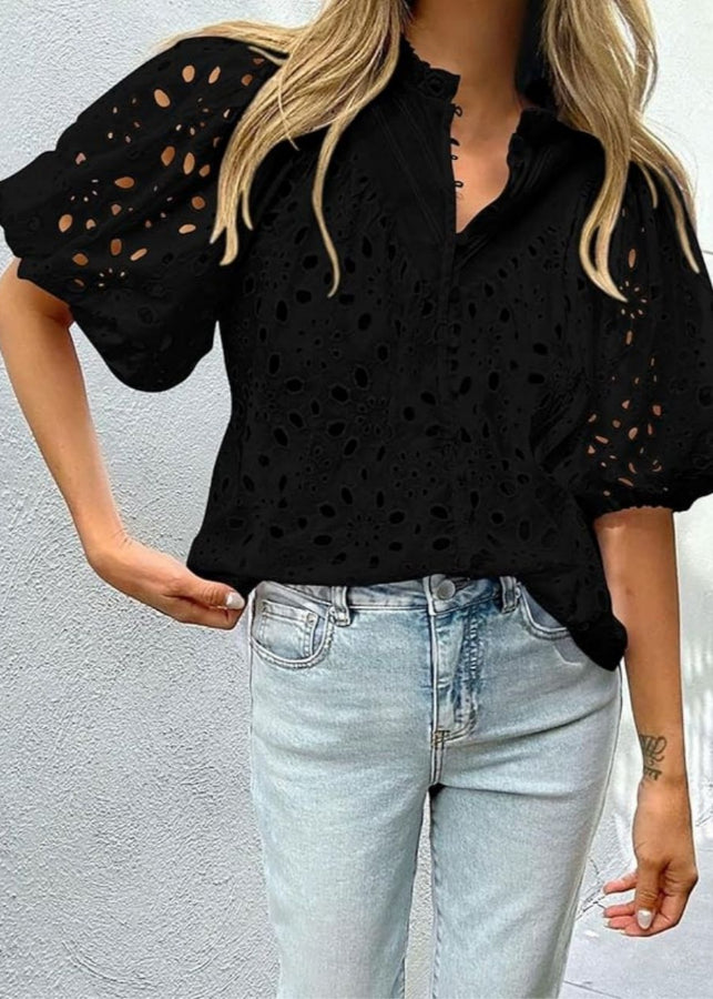 BELLA BRODERIE ANGLAISE SHIRT BLACK