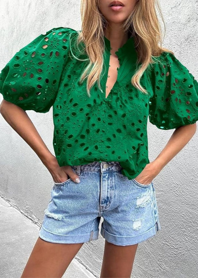 BELLA BRODERIE ANGLAISE SHIRT EMERALD