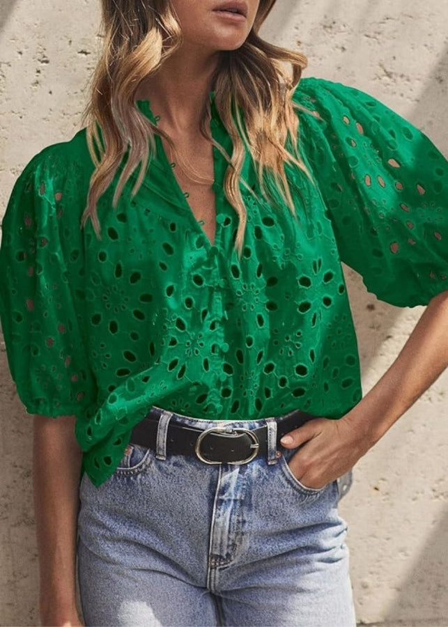 BELLA BRODERIE ANGLAISE SHIRT EMERALD