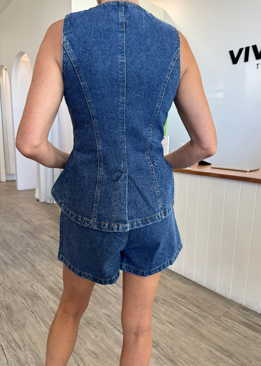 BRIDGET DENIM VEST SET DARK  BLUE