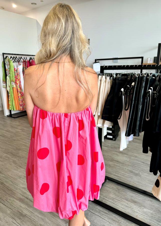 BUBBLE SPOT MINI DRESS PINK/RED