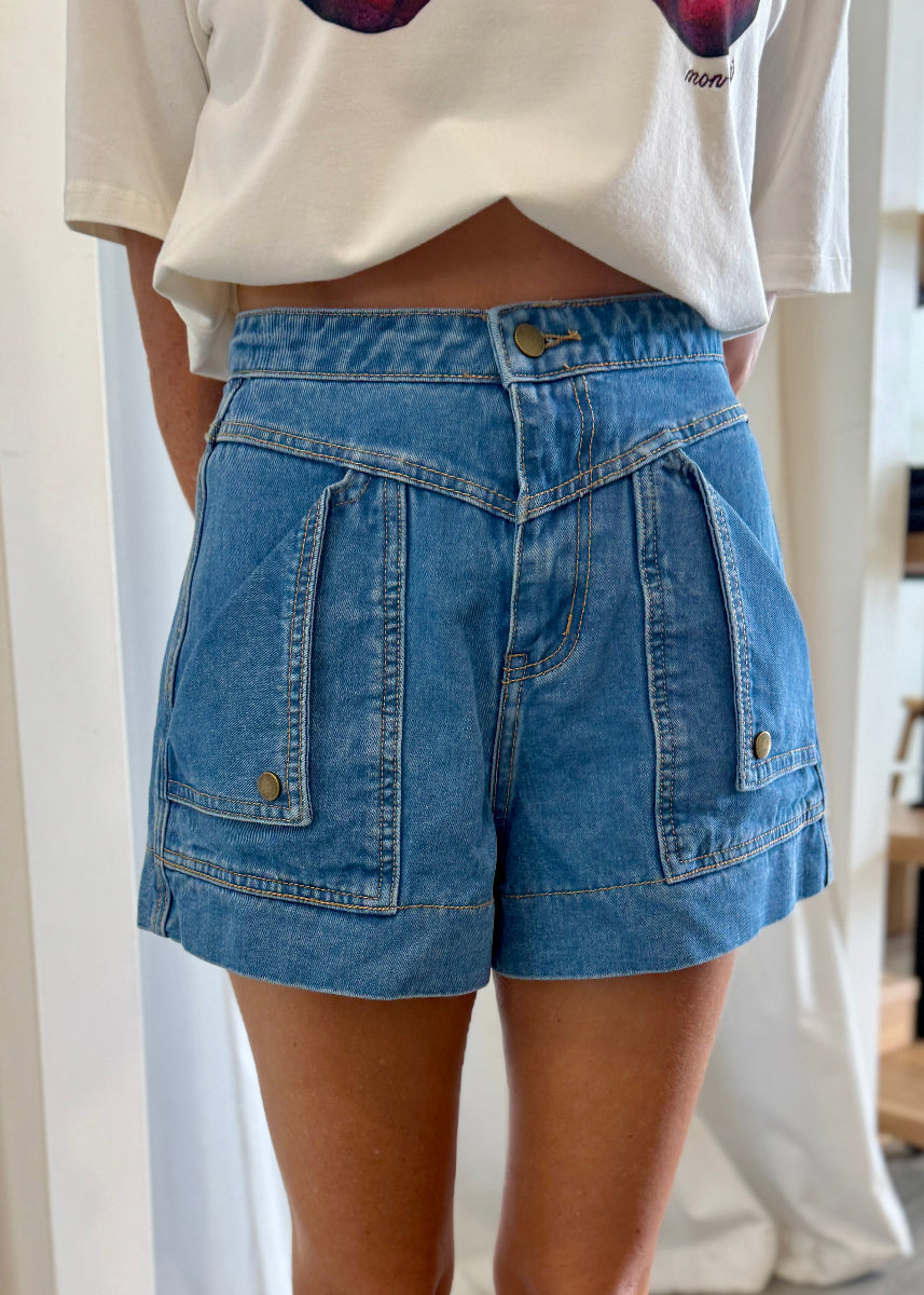 CELINE DENIM SHORT LIGHT BLUE DENIM