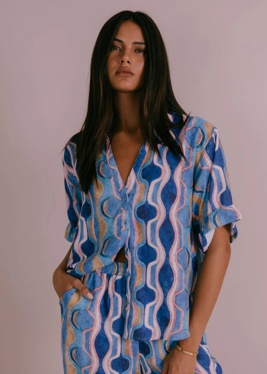 CORFU SHIRT GREECE PRINT BLUE