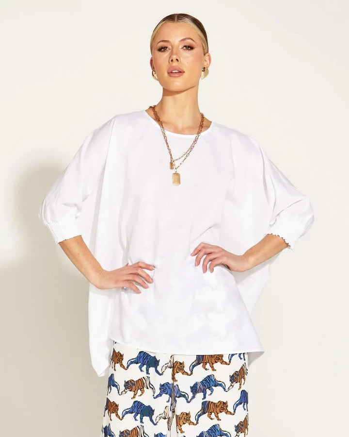 LINEN OVERSIZED BATWING TOP WHITE
