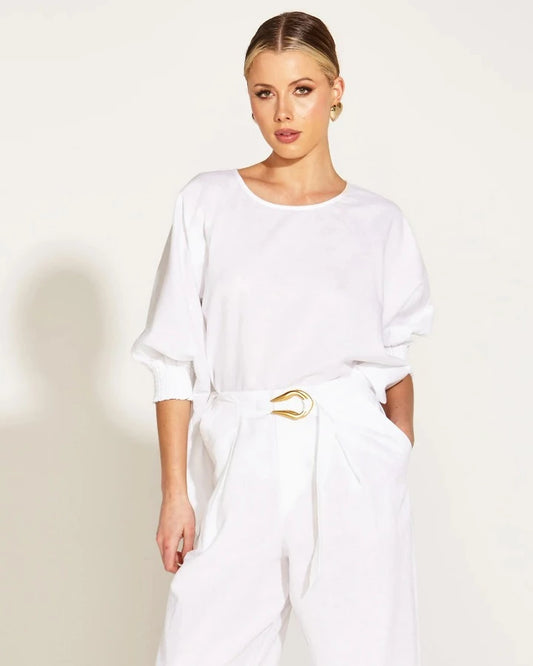 LINEN OVERSIZED BATWING TOP WHITE