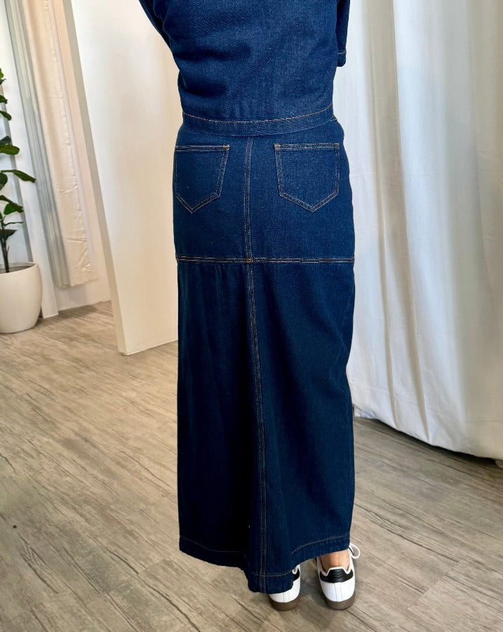 TEGAN PANELLED MAXI SKIRT DARK DENIM