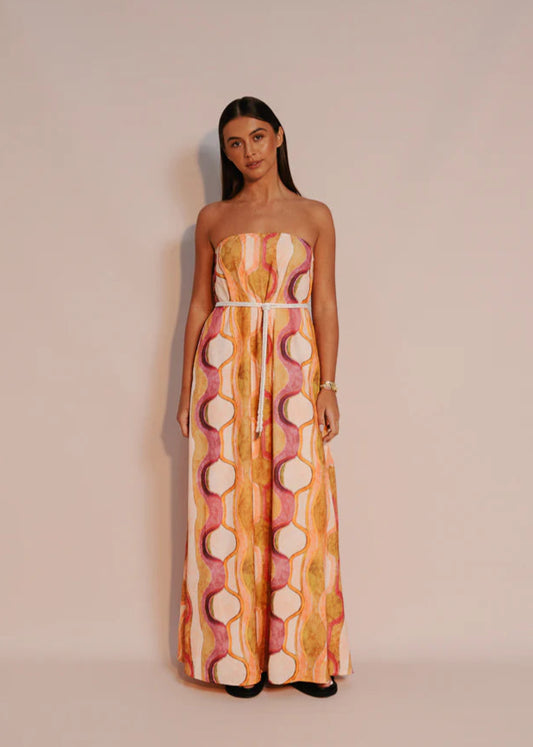 KHALO MAXI DRESS PARIS PRINT PEACH