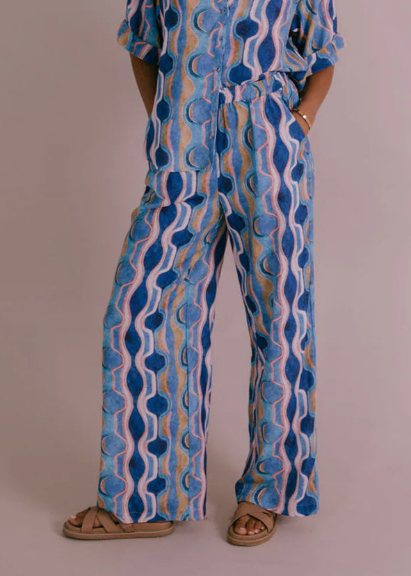 SANTORINI PANTS GREECE PRINT BLUE