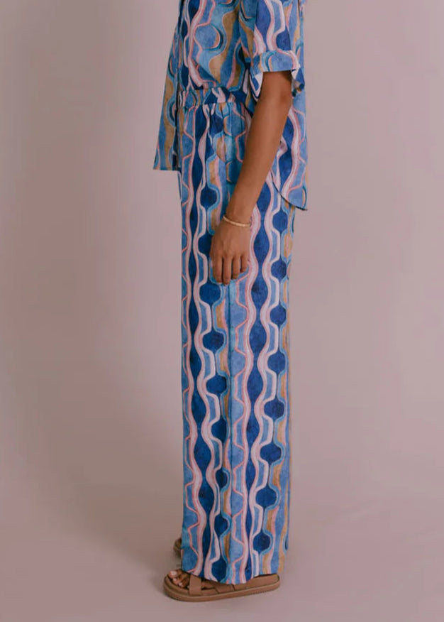 SANTORINI PANTS GREECE PRINT BLUE