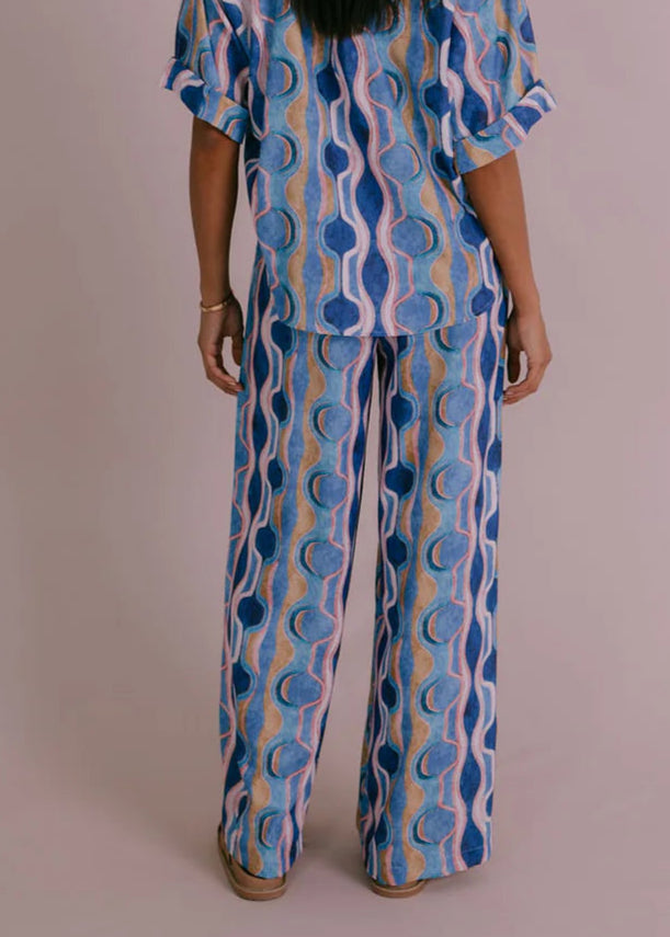 SANTORINI PANTS GREECE PRINT BLUE