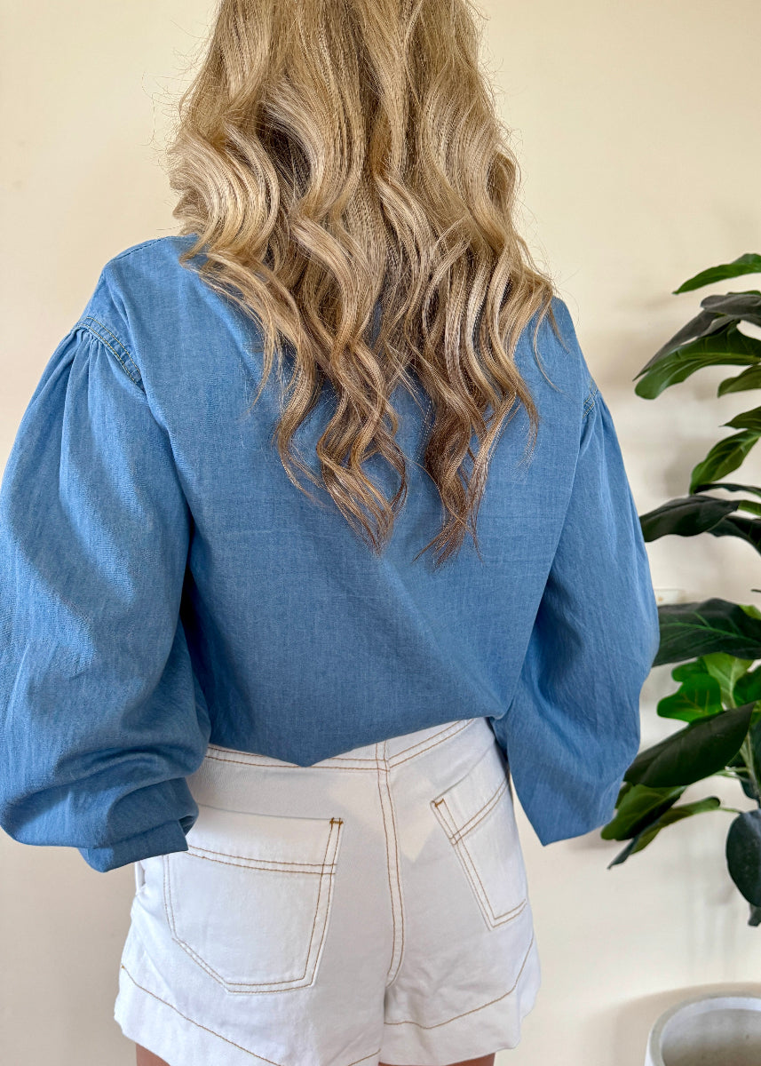 STELLA BALLOON SLEEVE DENIM SHIRT LIGHT BLUE