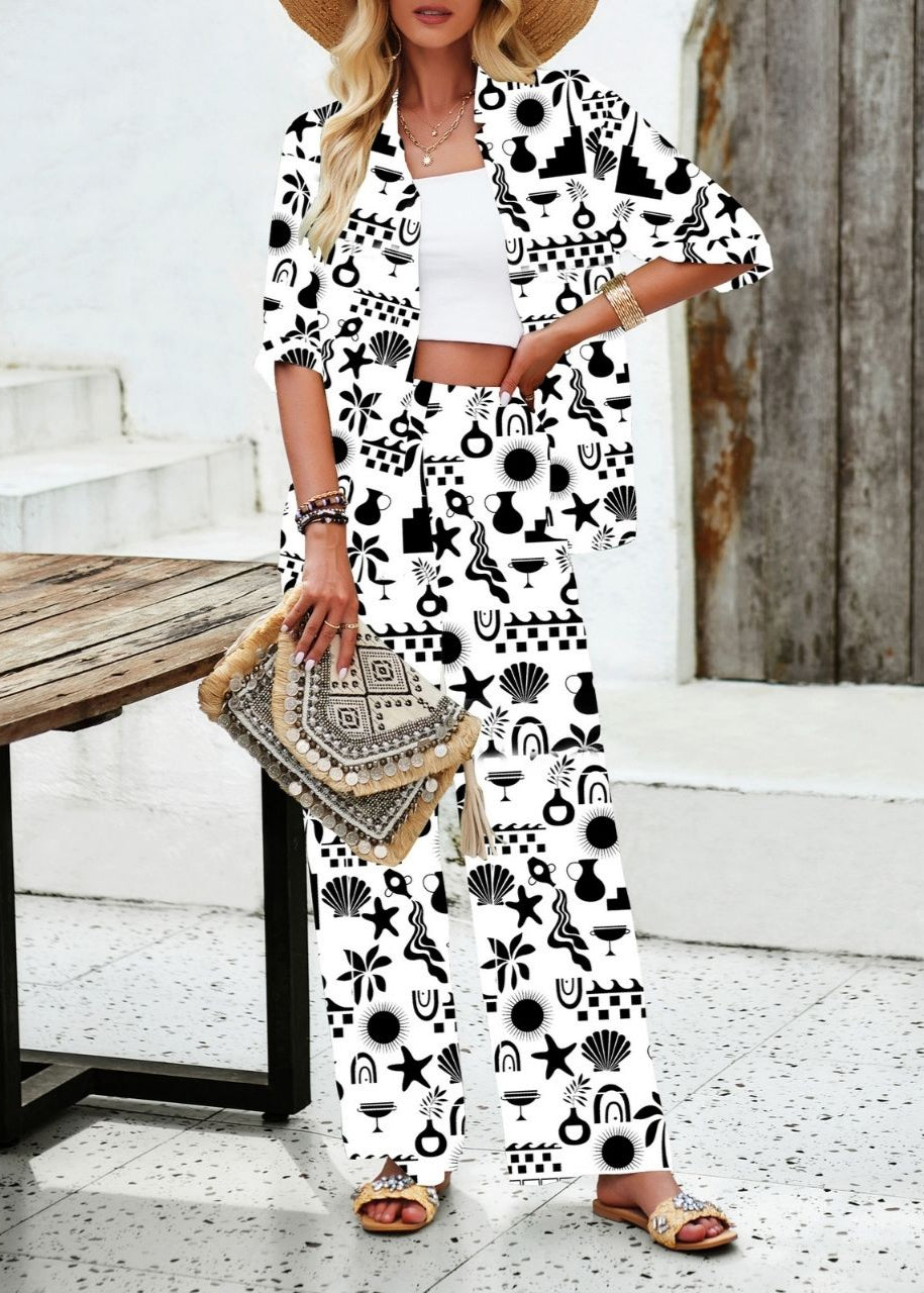 GRECIAN PANTS SET WHITE/BLACK