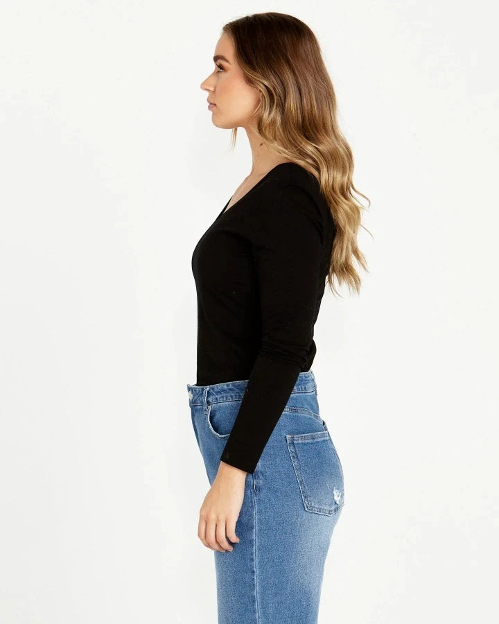 ELAINE V NECK LONG SLEEVE TOP BLACK